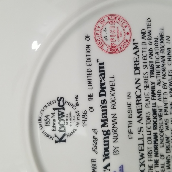 P2e - Knowles Norman Rockwell "A Young Man's Dream" 1986 LE Collector's Plate - Picture 8 of 9